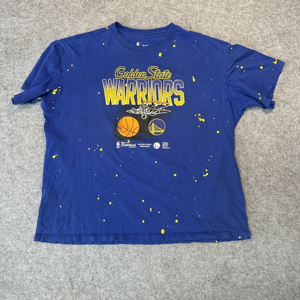 Nike NBA Golden State Warriors T-Shirt XLβ Blue Yellow Paint Splatter Cotton